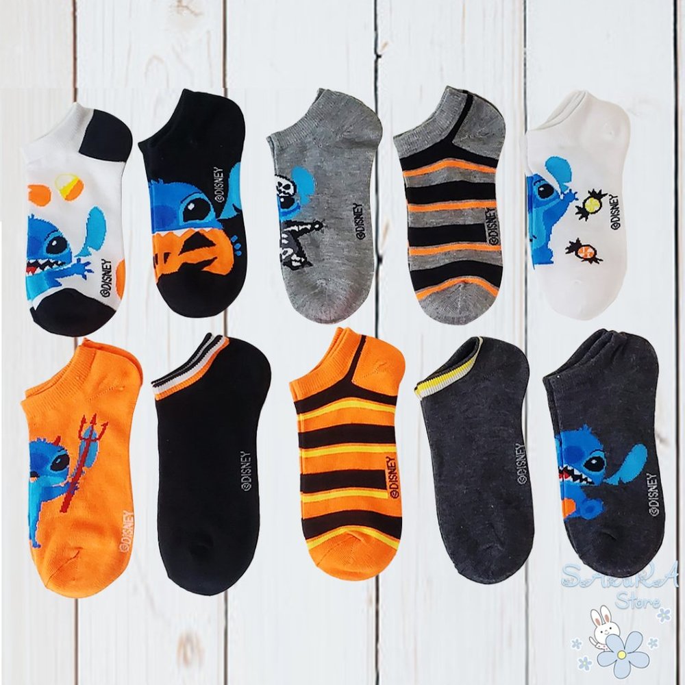 10 PACK NWT STITCH DISNEY CUTE HALLOWEEN WOMEN'S NO SHOW SOCKS SHOE SIZE 4 - 10